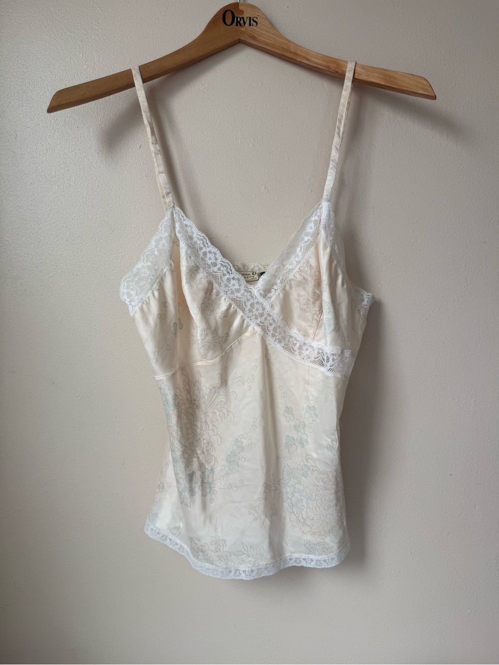 Christian Dior Cream Floral Lace Trim Vintage Camisole Top